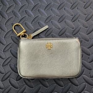 Tory Burch Robinson Metallic Zip Card Key Fob